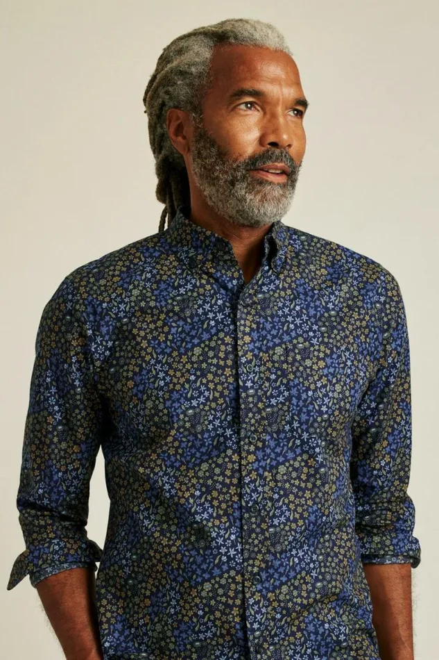 Men Everyday Shirt Navy Autumn Floral Bonobos Business Casual Shirts