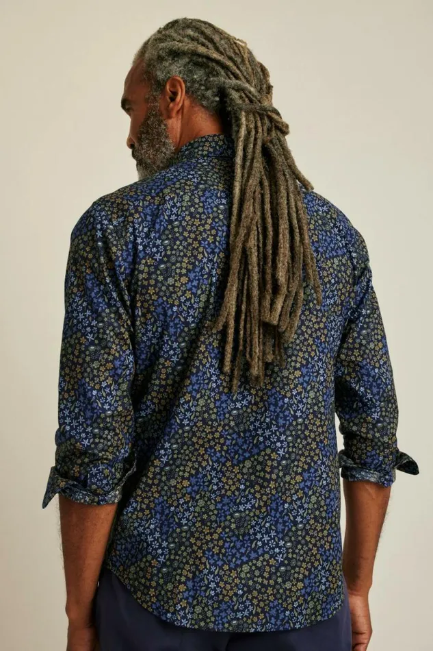 Men Everyday Shirt Navy Autumn Floral Bonobos Business Casual Shirts