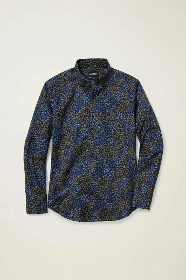 Men Everyday Shirt Navy Autumn Floral Bonobos Business Casual Shirts