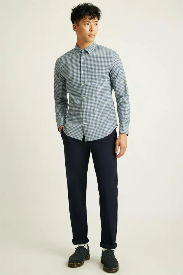 Men Everyday Shirt White Blue Smithtown Plaid Bonobos Business Casual Shirts