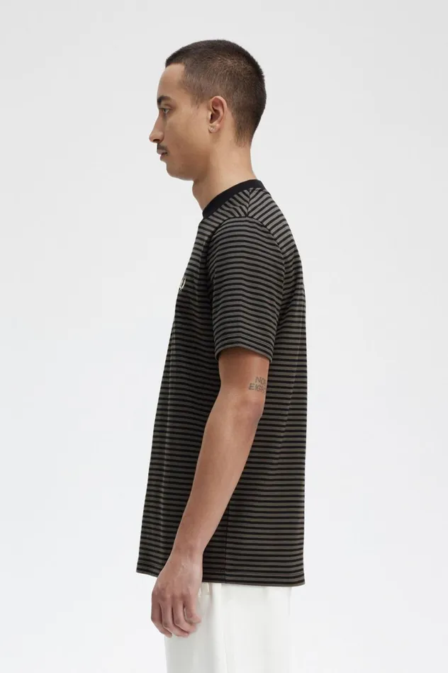 Men Fine Stripe Heavyweight TShirt Blackfield Green Fred Perry TShirts