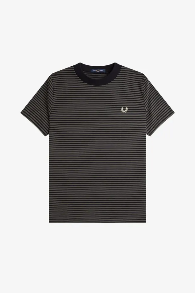 Men Fine Stripe Heavyweight TShirt Blackfield Green Fred Perry TShirts