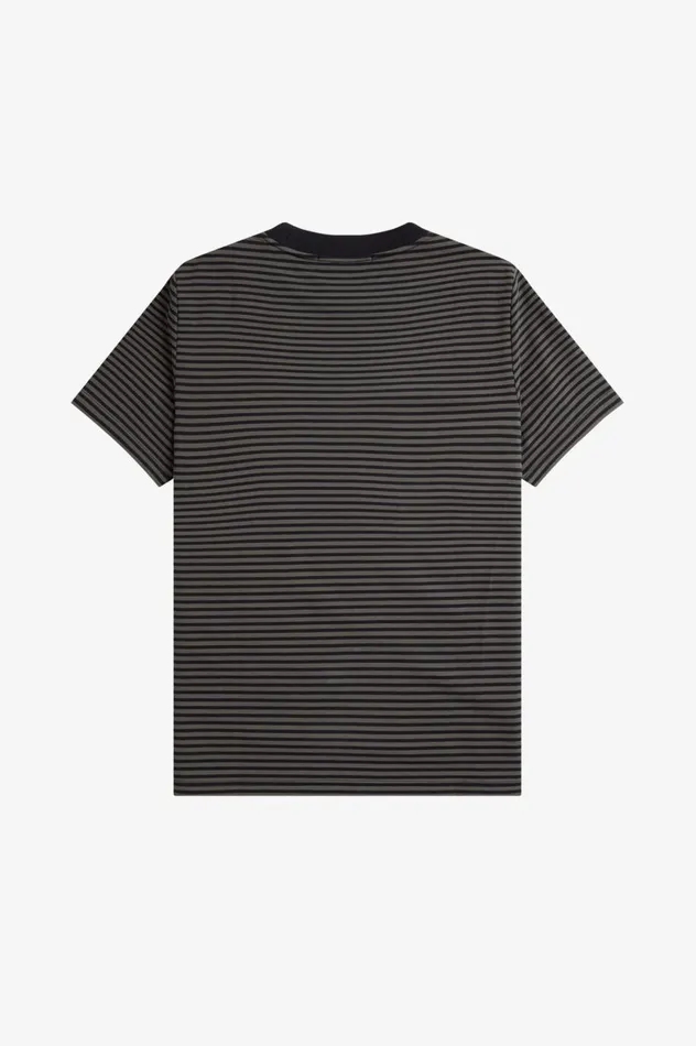 Men Fine Stripe Heavyweight TShirt Blackfield Green Fred Perry TShirts