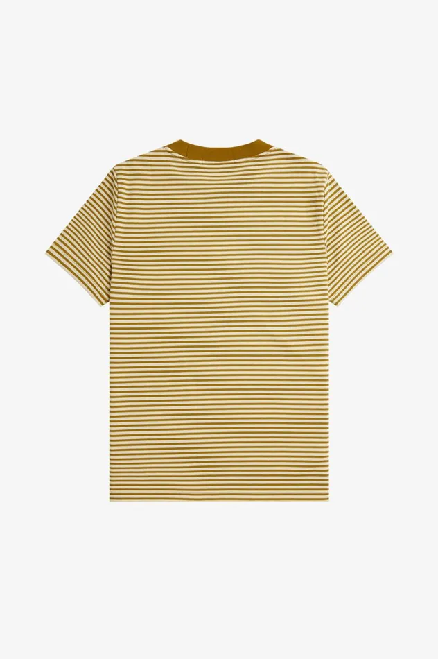 Men Fine Stripe Heavyweight TShirt Oatmealdark Caramel Fred Perry TShirts
