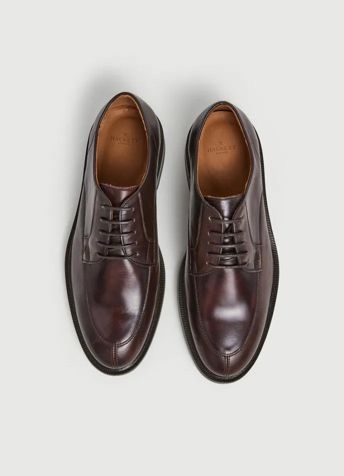 Men Formal Shoes Hackett London Leather Derby Shoes Chocolate Brown