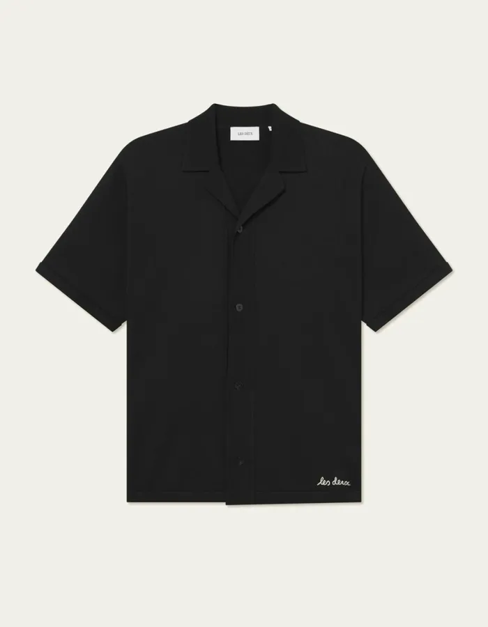 Men Geoffroy SS Knit Shirt 8211 BlackBlack Les Deux ShirtsOvershirts