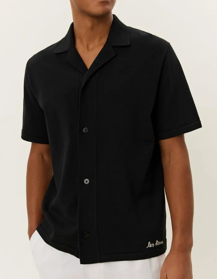 Men Geoffroy SS Knit Shirt 8211 BlackBlack Les Deux ShirtsOvershirts