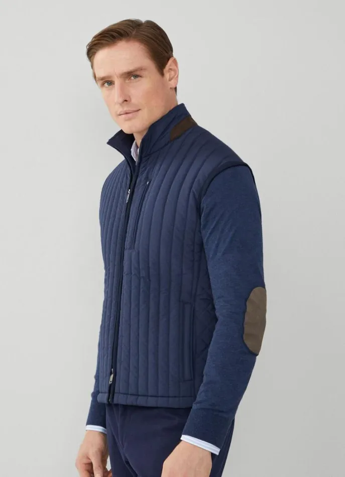 Men Gilets Hackett London Padded Hybrid Gilet Navy Blazer
