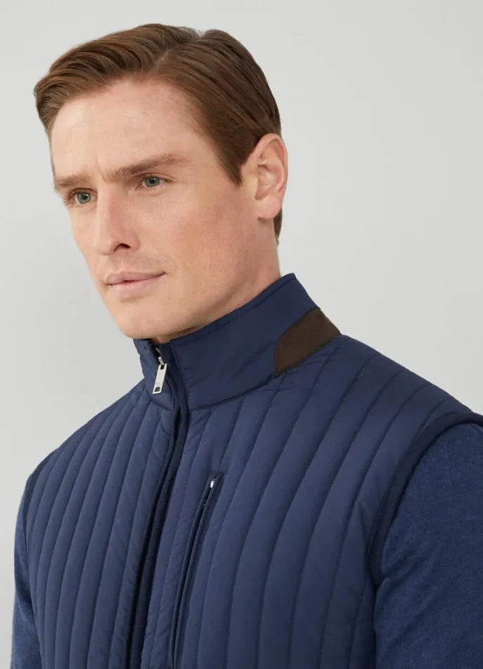 Men Gilets Hackett London Padded Hybrid Gilet Navy Blazer
