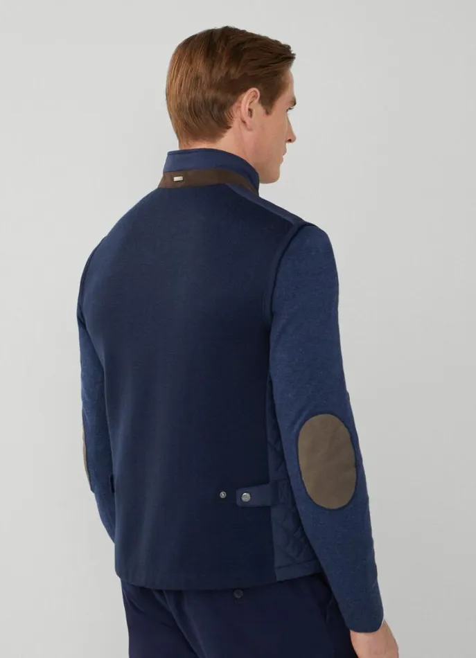 Men Gilets Hackett London Padded Hybrid Gilet Navy Blazer
