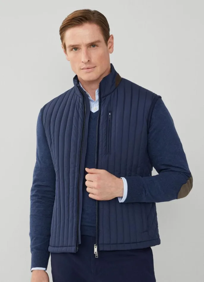 Men Gilets Hackett London Padded Hybrid Gilet Navy Blazer