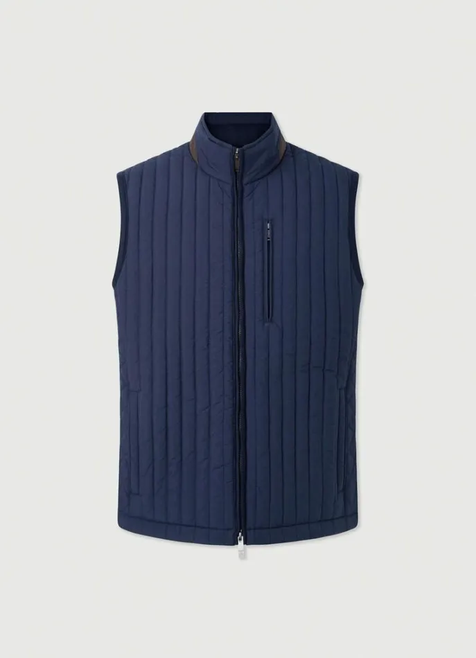 Men Gilets Hackett London Padded Hybrid Gilet Navy Blazer