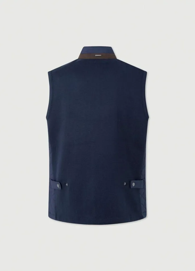 Men Gilets Hackett London Padded Hybrid Gilet Navy Blazer