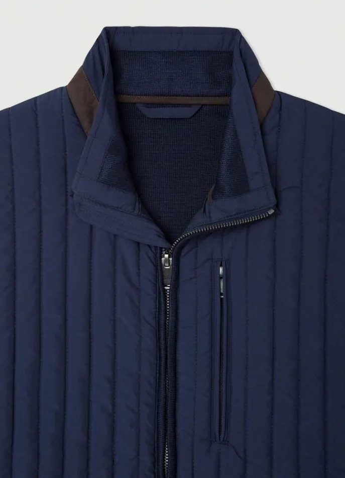 Men Gilets Hackett London Padded Hybrid Gilet Navy Blazer