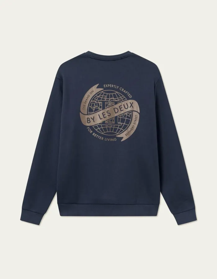 Men Globe Sweatshirt 8211 Dark NavyTobacco Brown Les Deux HoodiesSweatshirts