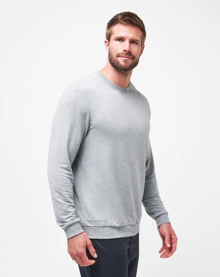 Men Hoodies and Sweatshirts TravisMathew AMENITIES CREW Heather Light Grey