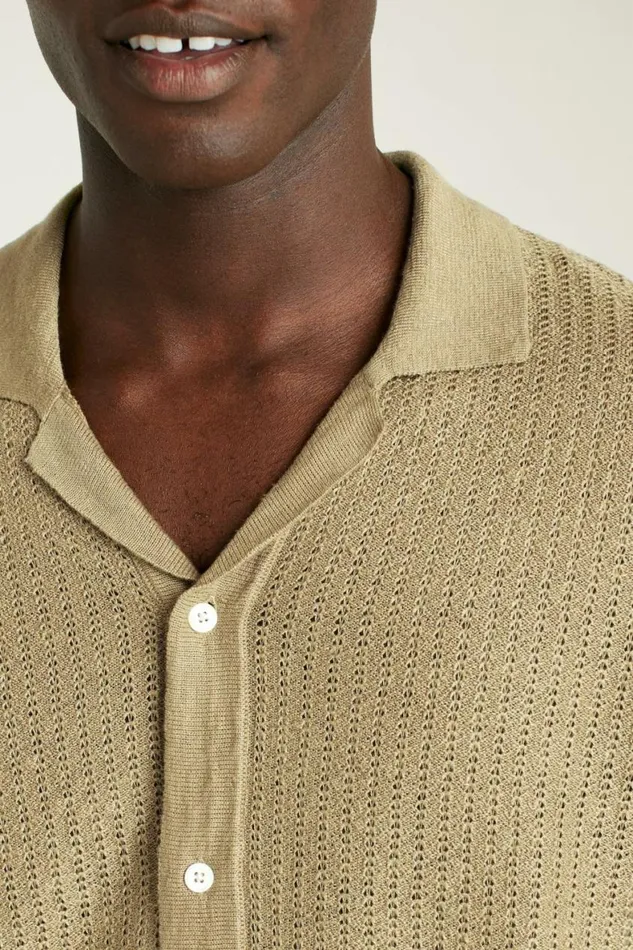 Men Hudson Cabana Sweater Polo Tan Italian Linen Bonobos Polos