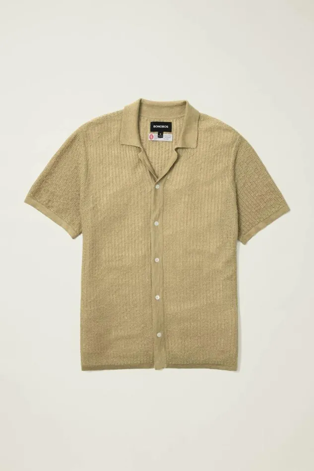 Men Hudson Cabana Sweater Polo Tan Italian Linen Bonobos Polos