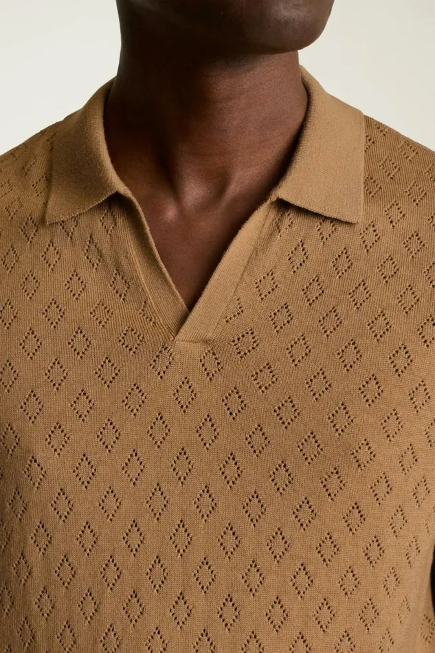 Men Hudson Sweater Polo Camel Merino Diamond Bonobos Polos