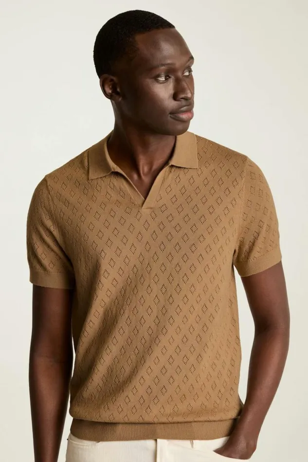 Men Hudson Sweater Polo Camel Merino Diamond Bonobos Polos