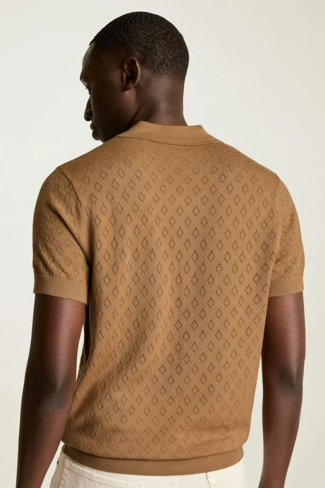 Men Hudson Sweater Polo Camel Merino Diamond Bonobos Polos