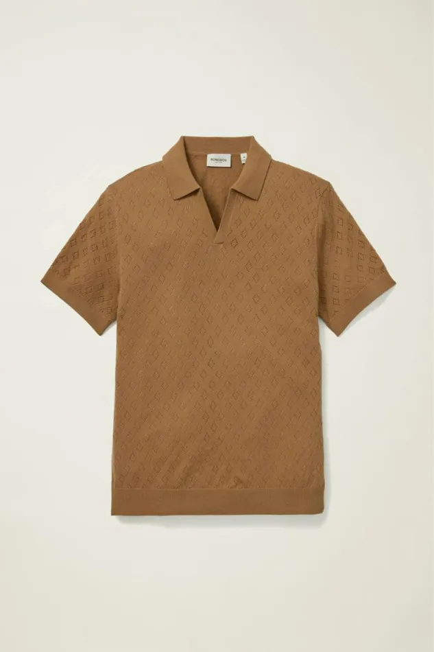 Men Hudson Sweater Polo Camel Merino Diamond Bonobos Polos
