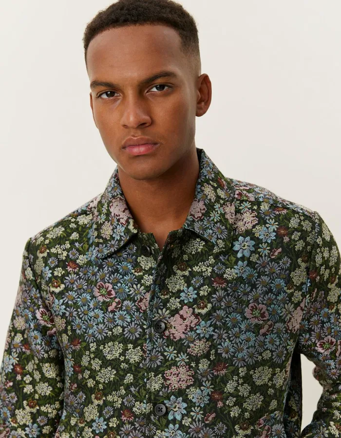 Men Jaiden Jacquard Overshirt 8211 RosinChive Green Les Deux ShirtsOvershirts