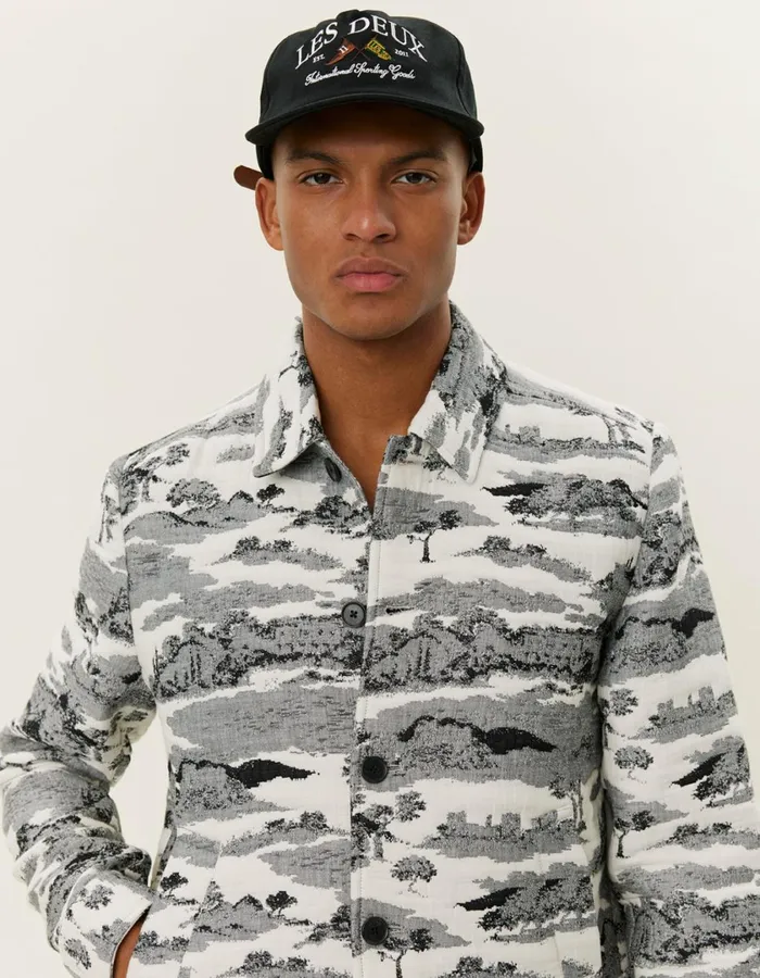 Men Jaiden Ruins Jaqcuard Overshirt 8211 WhiteBlack Les Deux ShirtsOvershirts
