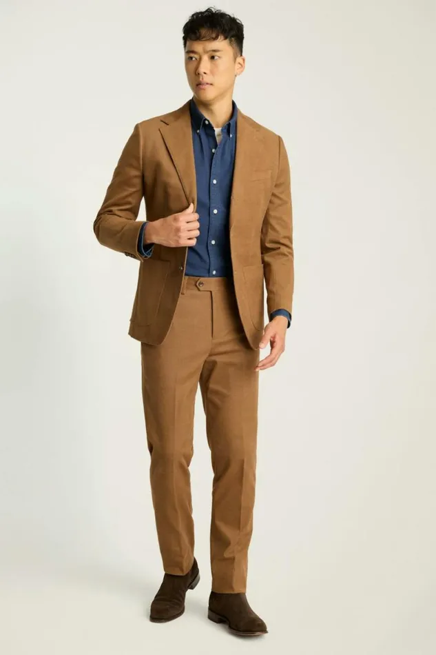 Men Jetsetter Italian Brushed Cotton Suit British Khaki Bonobos Suits