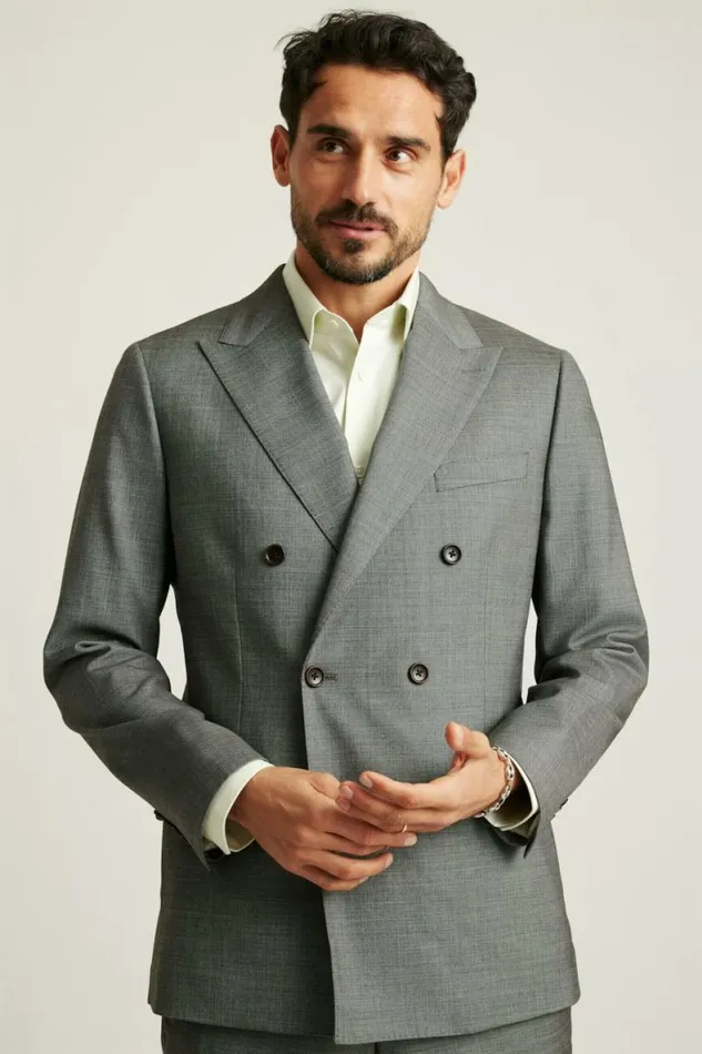 Men Jetsetter Italian Wool Double Breasted Blazer Grey Sharkskin Bonobos Blazers and Sport Coats