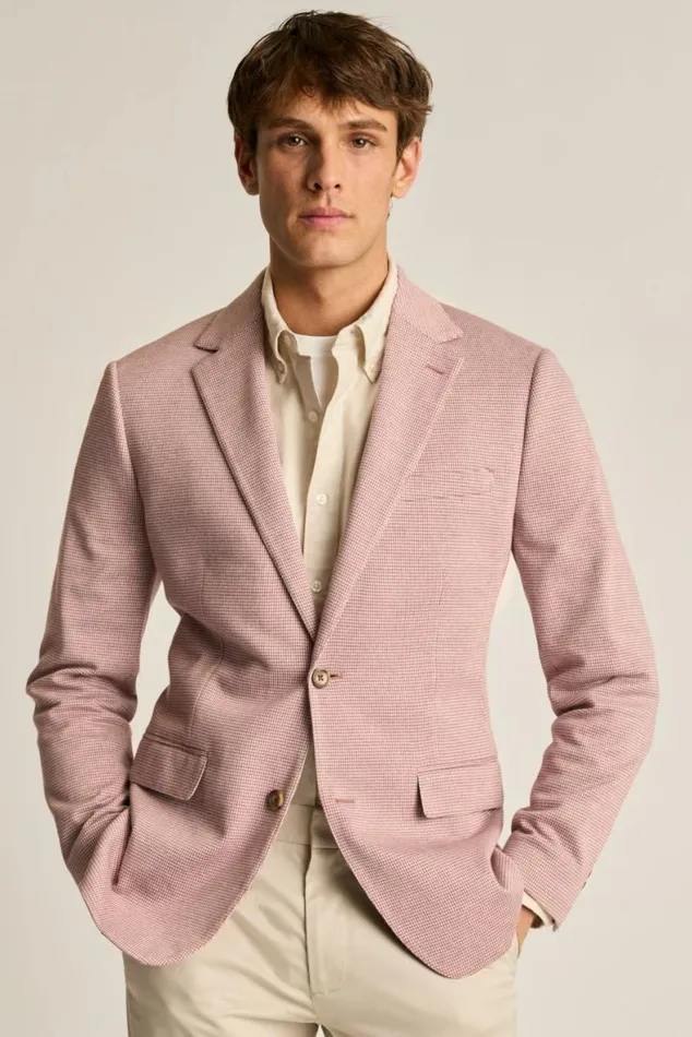 Men Jetsetter Knit Blazer Berry Puppytooth Bonobos Blazers and Sport Coats