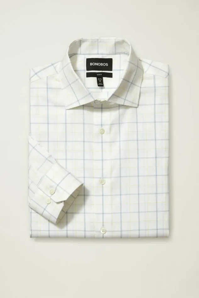 Men Jetsetter Stretch Dress Shirt Blue Yellow Windowpane Bonobos Business Casual Shirts
