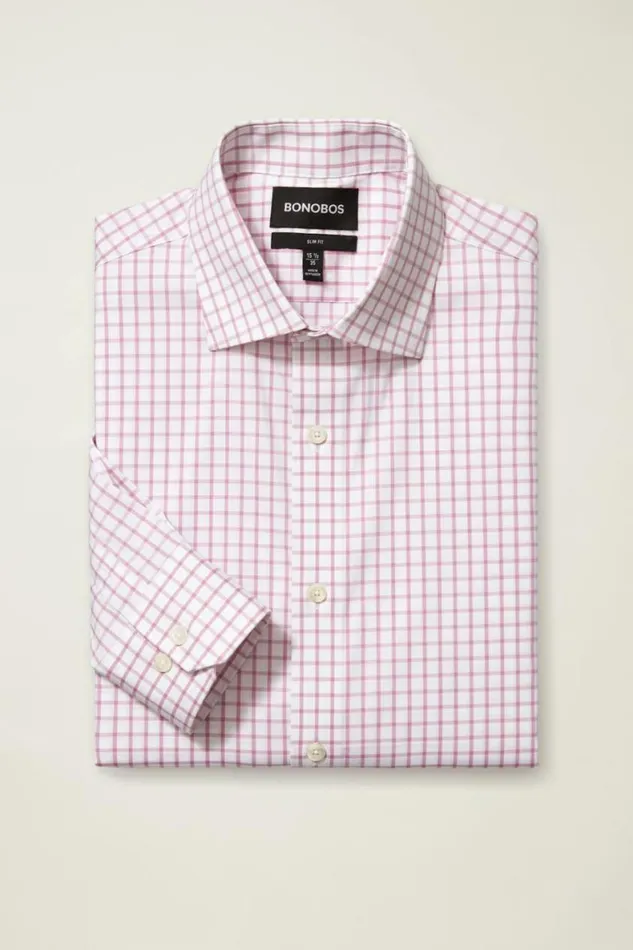Men Jetsetter Stretch Dress Shirt Mauve Orchid Check Bonobos Business Casual Shirts
