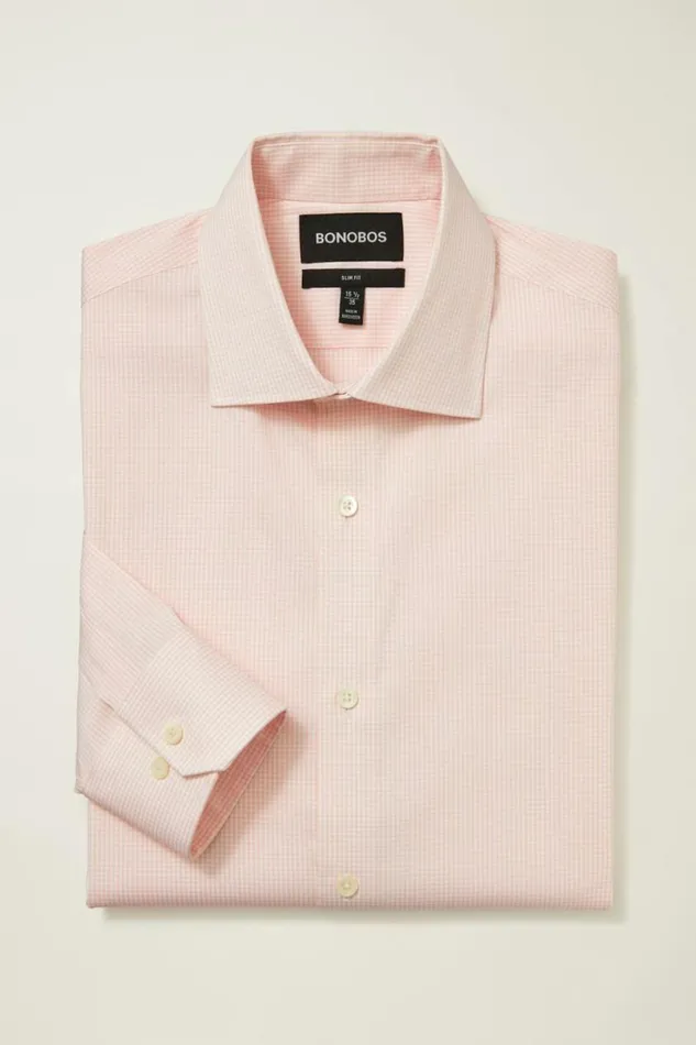 Men Jetsetter Stretch Dress Shirt Pink Mini Gingham Bonobos Business Casual Shirts