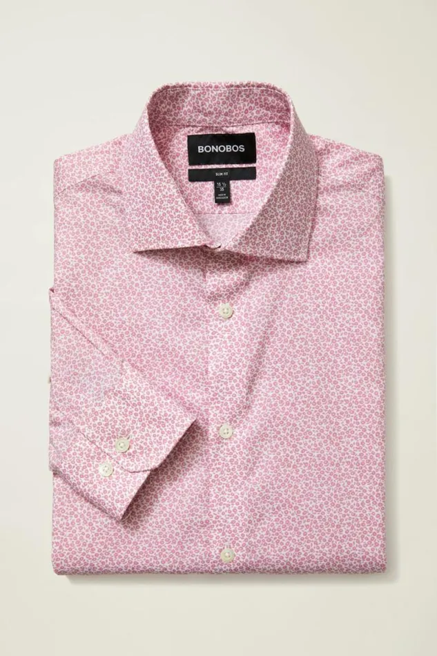 Men Jetsetter Stretch Dress Shirt Rose Stain Floral Bonobos Business Casual Shirts