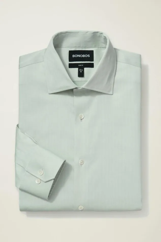 Men Jetsetter Stretch Dress Shirt Sage Green Herringbone Bonobos Business Casual Shirts
