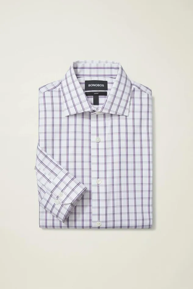 Men Jetsetter Stretch Dress Shirt Violet Purple Check Bonobos Business Casual Shirts