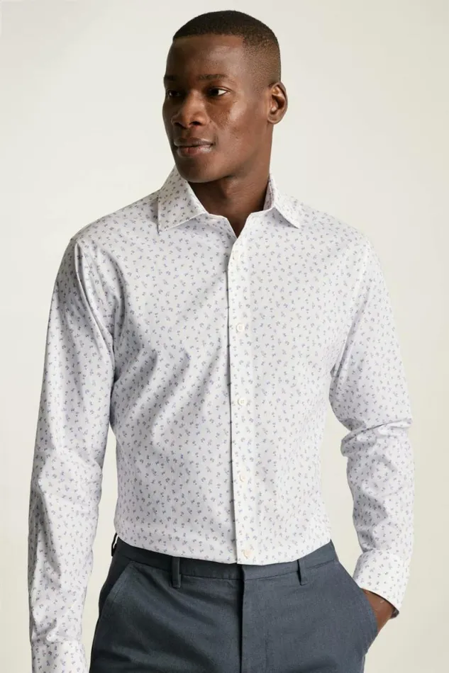 Men Jetsetter Stretch Dress Shirt White And Purple Micro Floral Bonobos Business Casual Shirts