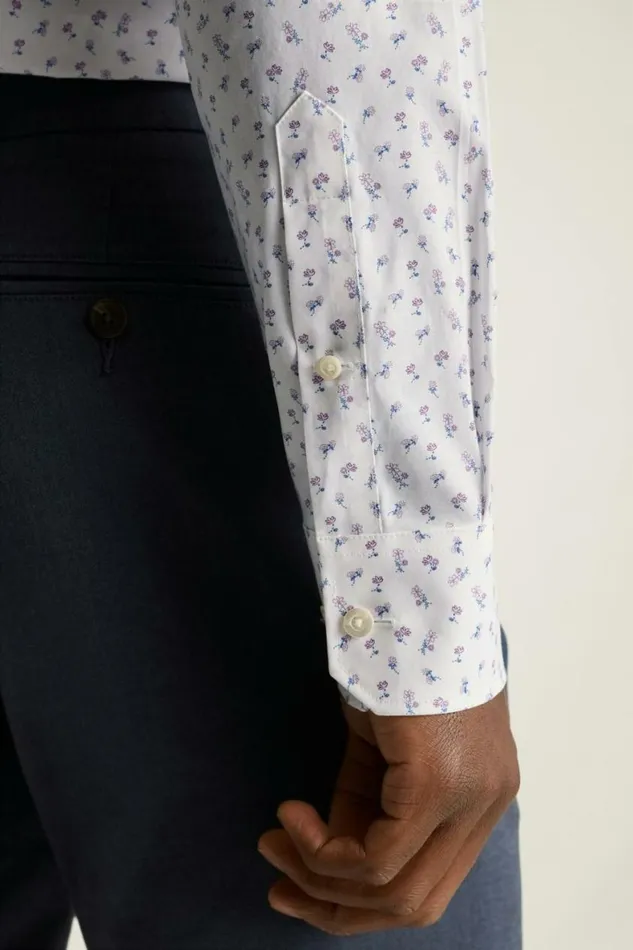 Men Jetsetter Stretch Dress Shirt White And Purple Micro Floral Bonobos Business Casual Shirts
