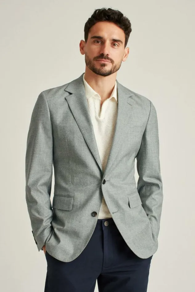 Men Jetsetter Stretch Italian Wool Blazer Grey Chalkstripe Bonobos Blazers and Sport Coats