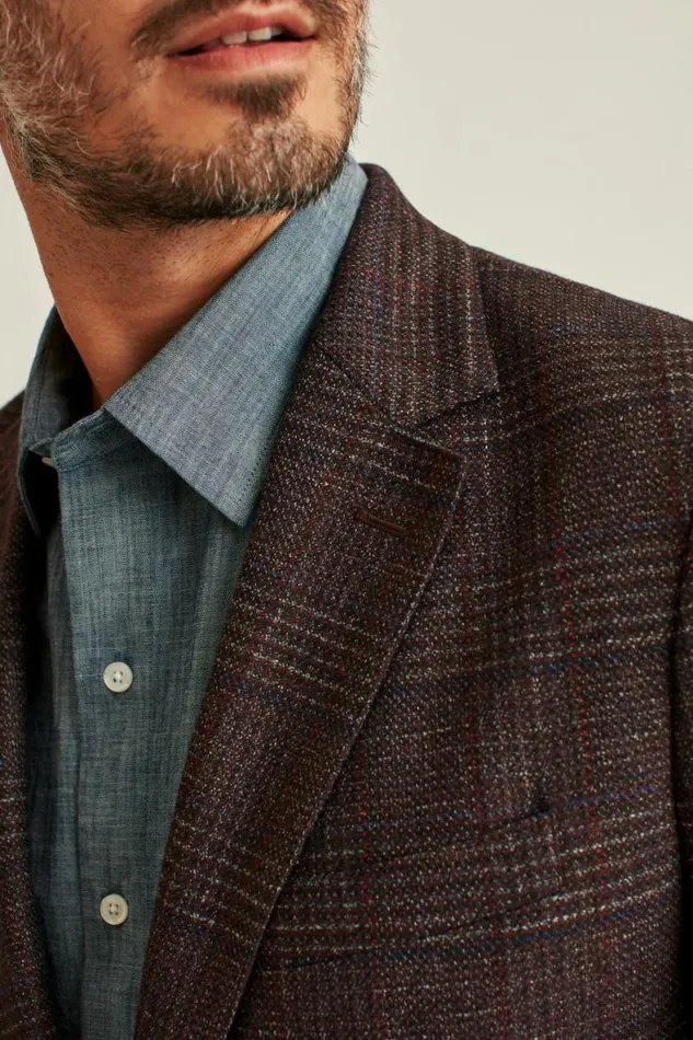 Men Jetsetter Unconstructed Italian Wool Blazer Burgundy Plaid Bonobos Blazers and Sport Coats