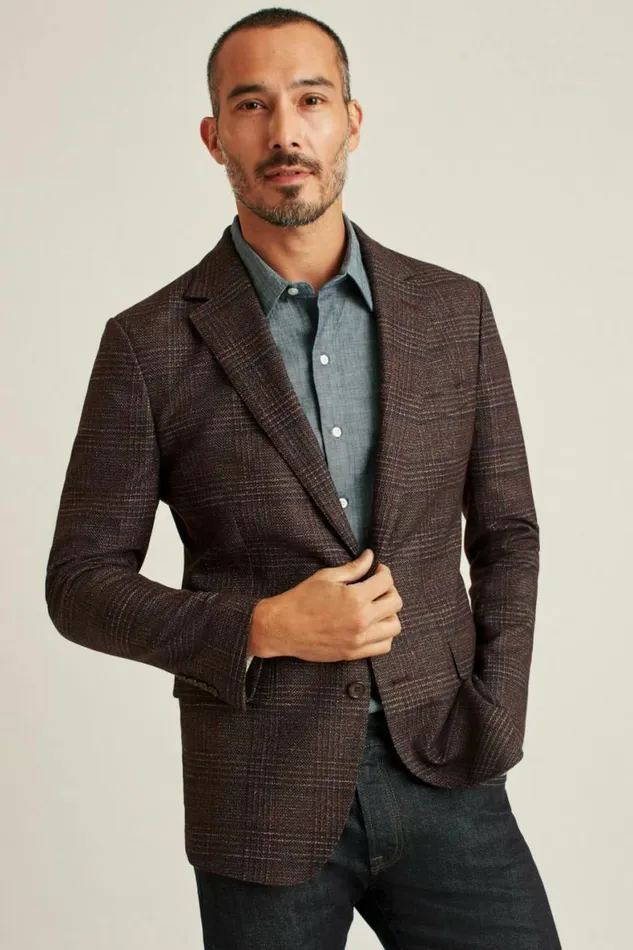 Men Jetsetter Unconstructed Italian Wool Blazer Burgundy Plaid Bonobos Blazers and Sport Coats