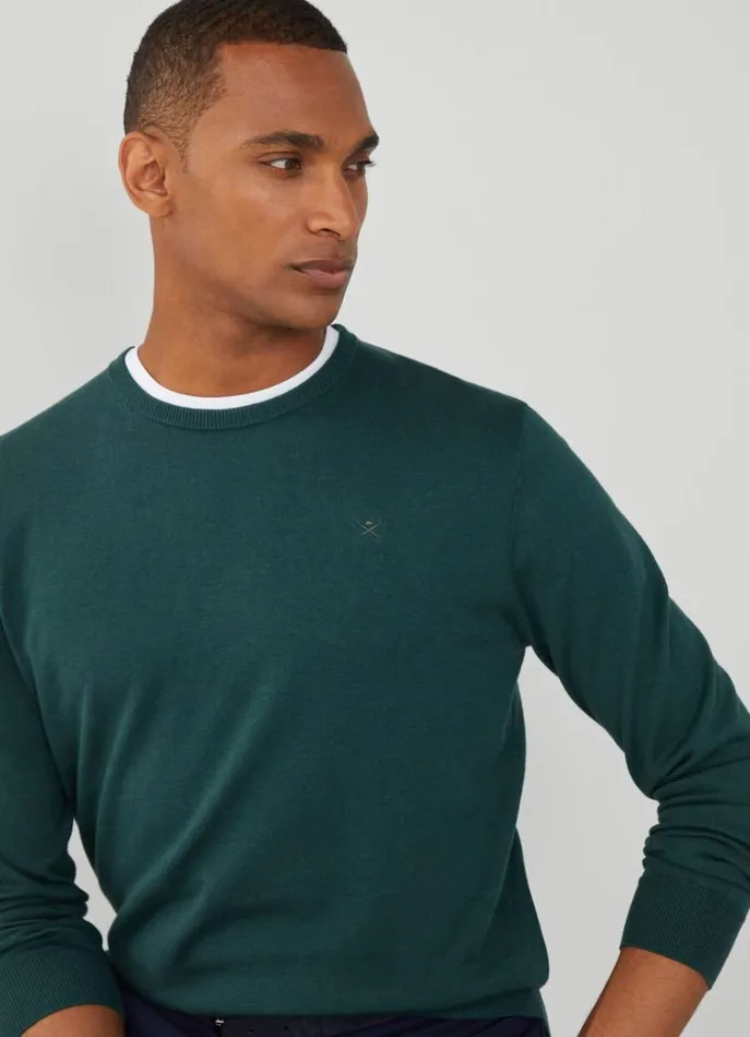 Men Knitwear Hackett London Cotton And Silk Crew Neck Jumper Bottle Green
