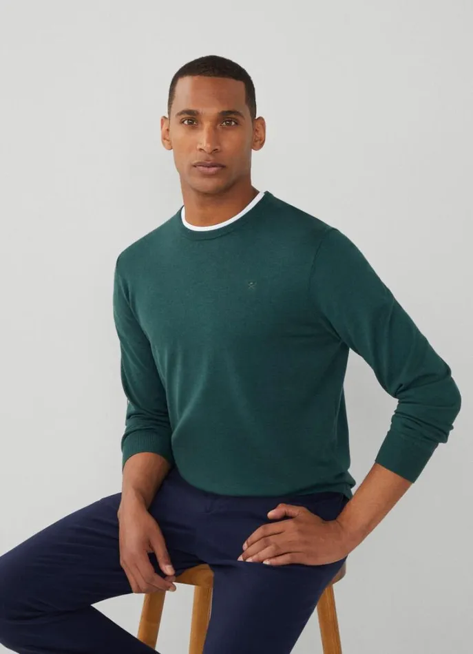 Men Knitwear Hackett London Cotton And Silk Crew Neck Jumper Bottle Green