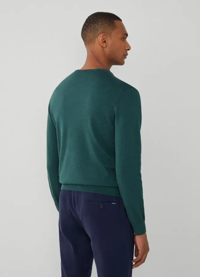 Men Knitwear Hackett London Cotton And Silk Crew Neck Jumper Bottle Green
