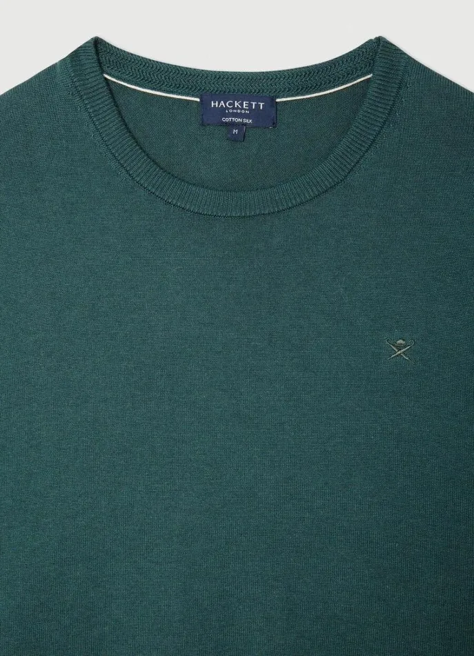 Men Knitwear Hackett London Cotton And Silk Crew Neck Jumper Bottle Green