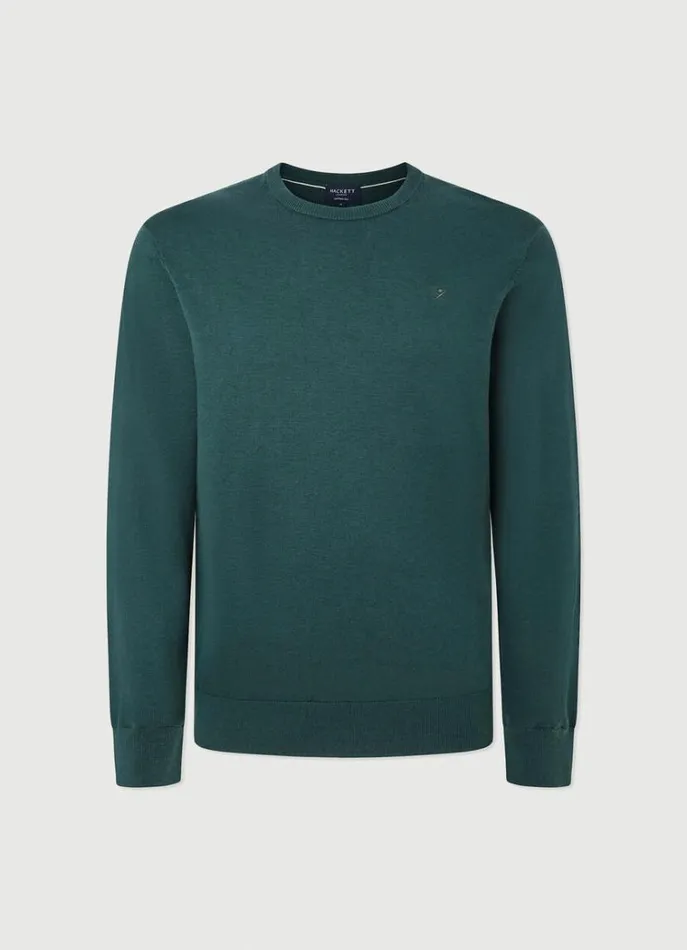 Men Knitwear Hackett London Cotton And Silk Crew Neck Jumper Bottle Green