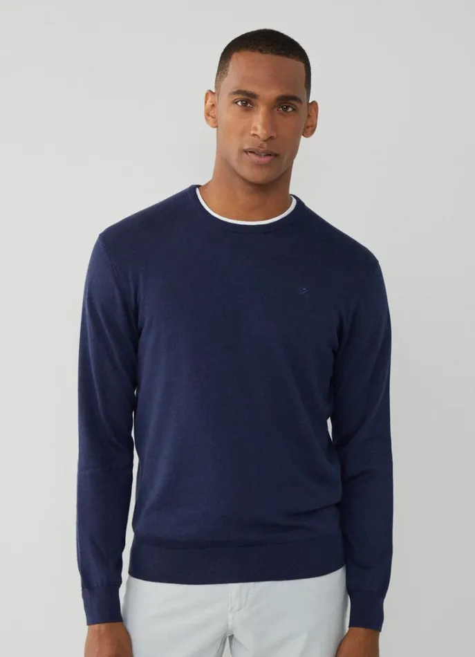 Men Knitwear Hackett London Cotton And Silk Crew Neck Jumper Navy