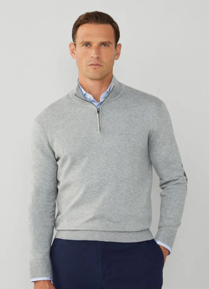 Men Knitwear Hackett London High Neck HalfZip Jumper Cement