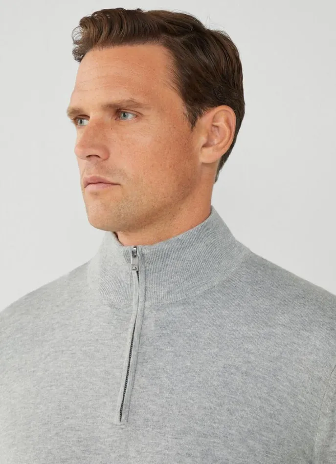 Men Knitwear Hackett London High Neck HalfZip Jumper Cement